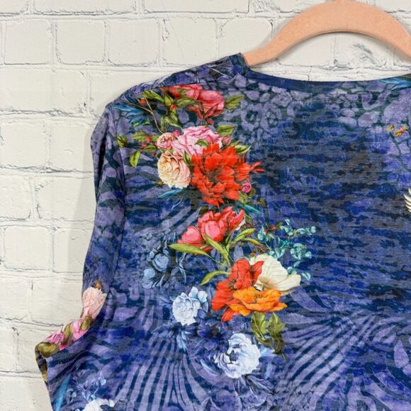 Reba Blouse Women Large Floral Bird Tropical Prairie Stretch All Over Printed - Picture 14 of 14